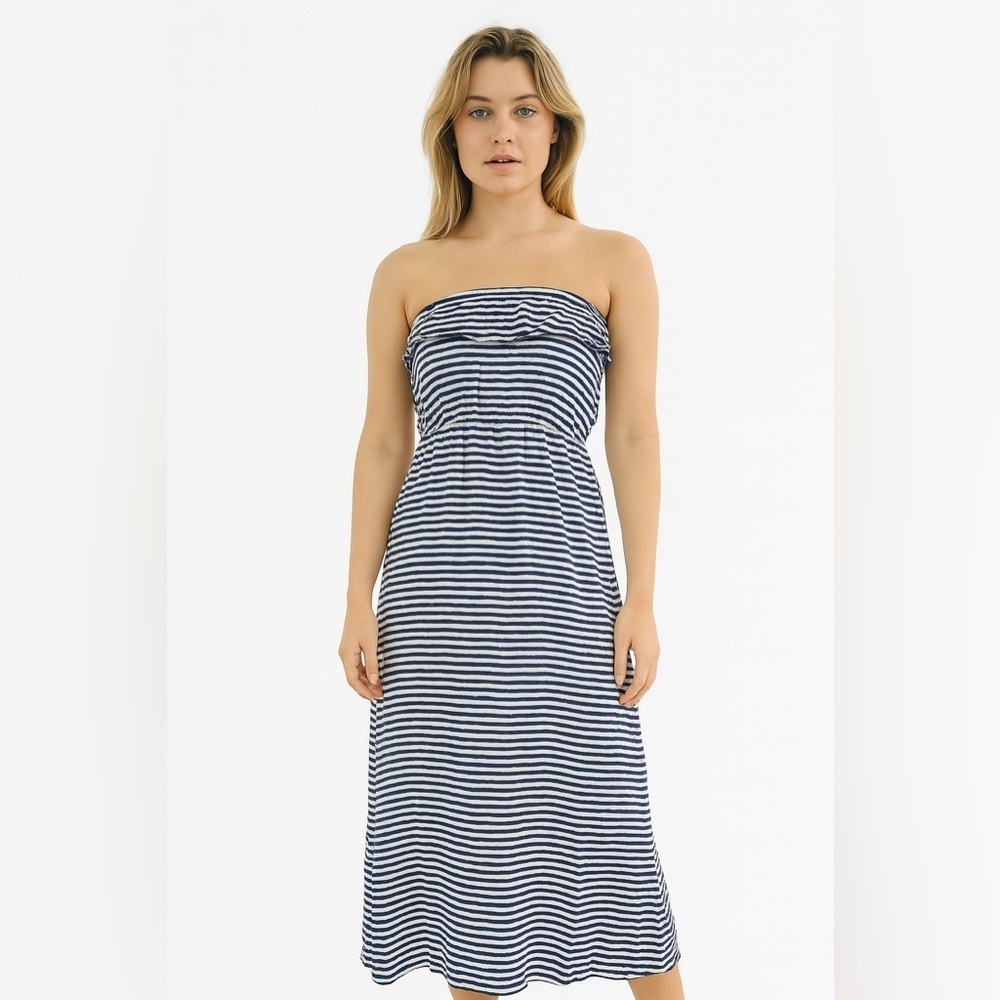 Trixxi Navy White Striped Strapless Dress